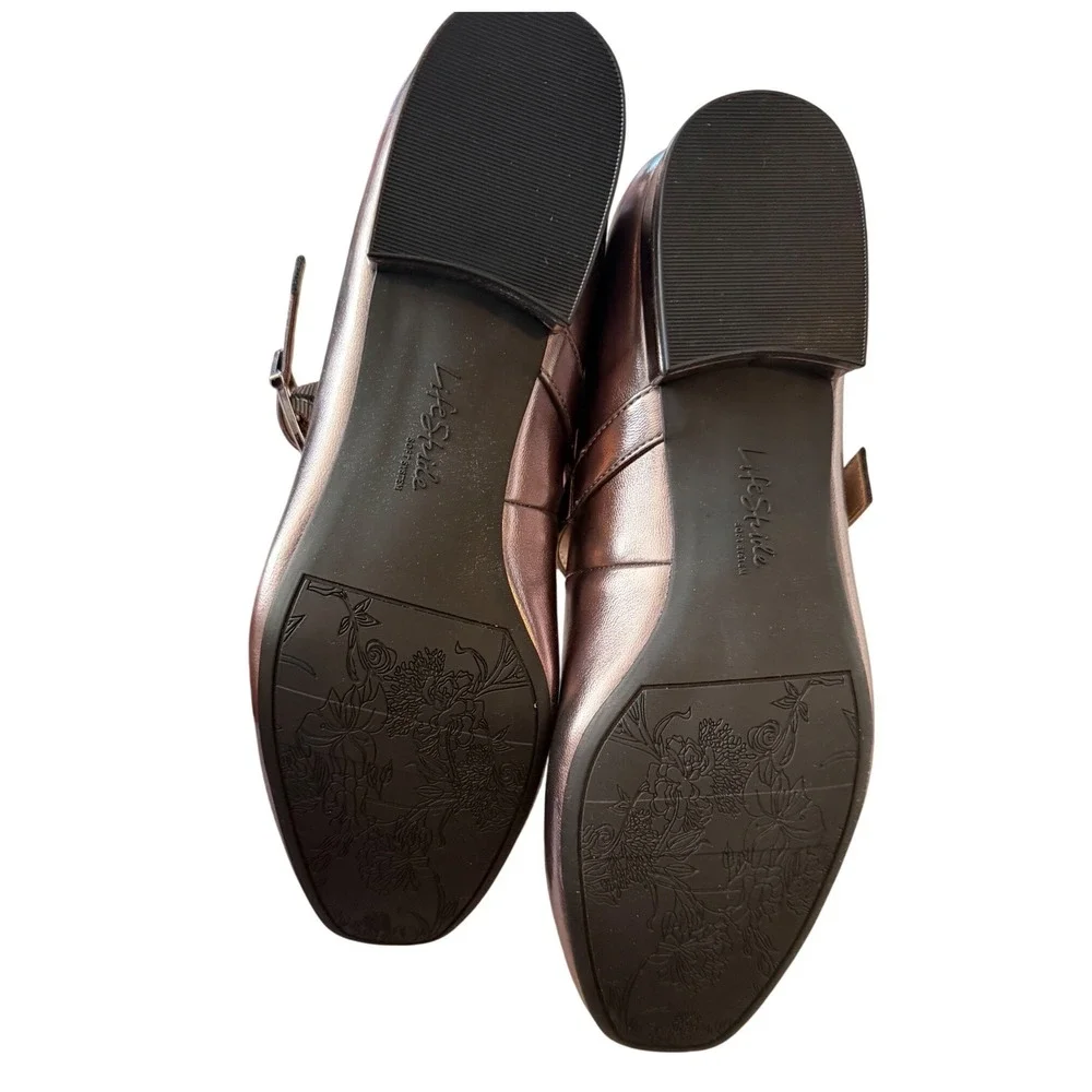 LifeStride Cameo MJ Mary Jane Flats Pewter Metallic Shoes Women's Size 8.5M‎